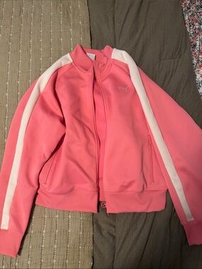Puma Pink Track Bomber Jacket with White Sleeve Stripes